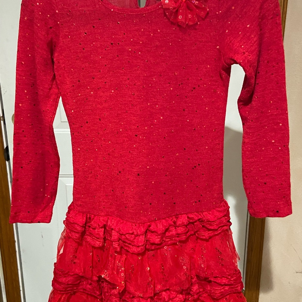Red Long Sleeve Dress with Ruffle Skirt